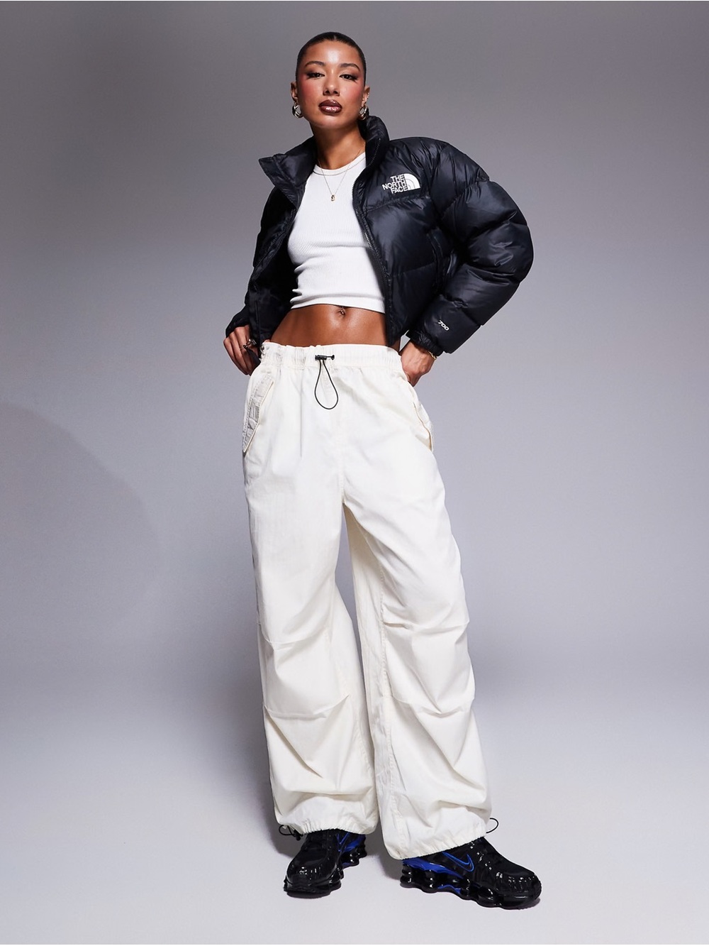 The North Face Black Cropped Puffer Jacket Nuptse MEDIUM